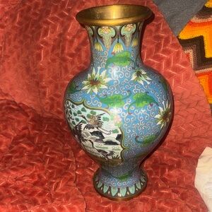 Stunning Rare 15" Antique ChineseCloisonné Vase - Cranes & Floral Motif Qing era